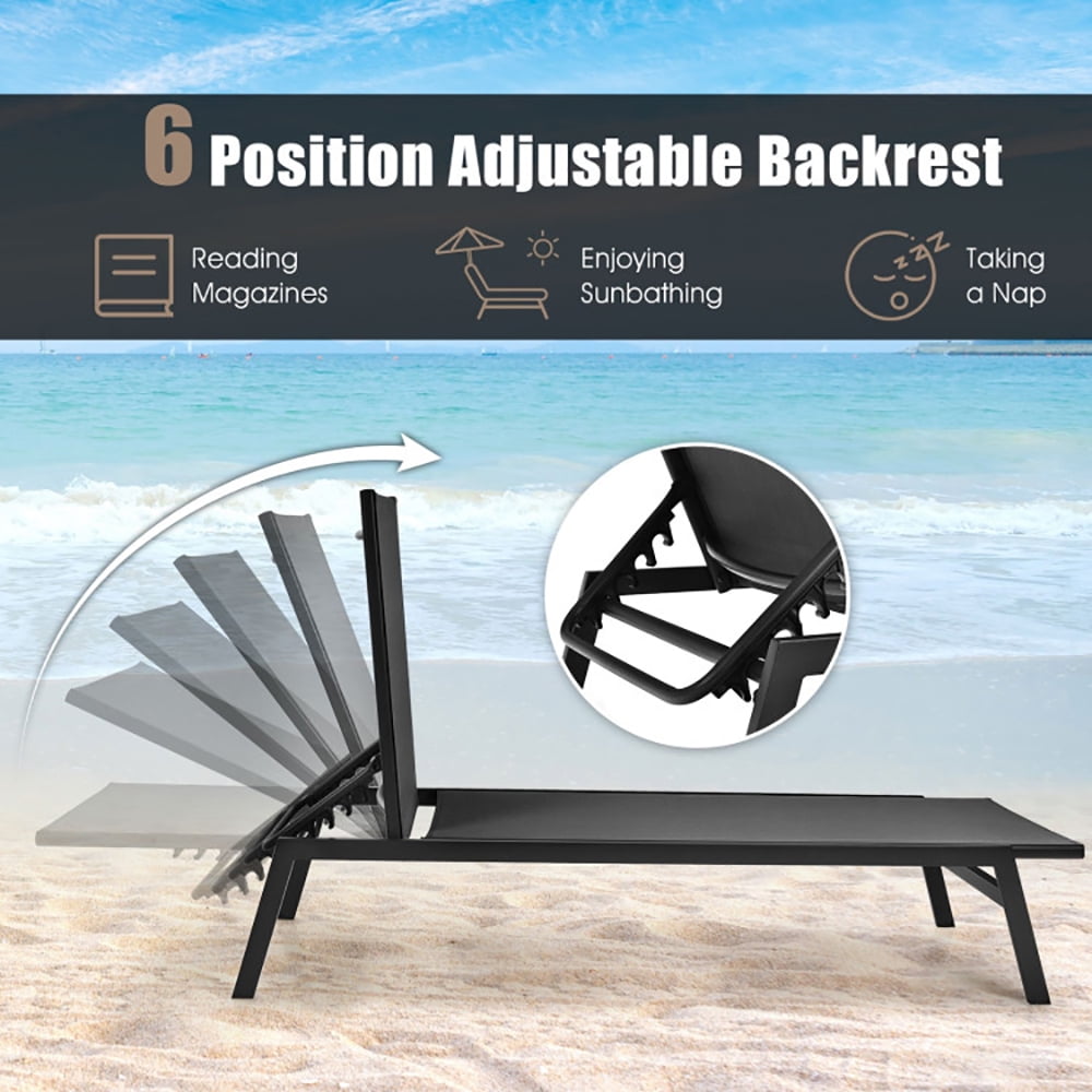 Aimee Lii Outdoor Reclining Chaise Lounge Chair with 6-Position Adjustable Back, Patio Loungers, Black