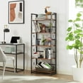 thumbnail image 4 of 5-Shelves Bookshelf Industrial Folding Wooden Bookcase with Metal Frame Brown, 4 of 5