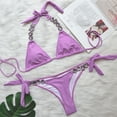 thumbnail image 5 of 1 Set Split Bikini Rhinestones Metal Chain Sexy Adjustable Pure Color Swimwear for Swimming, 5 of 7
