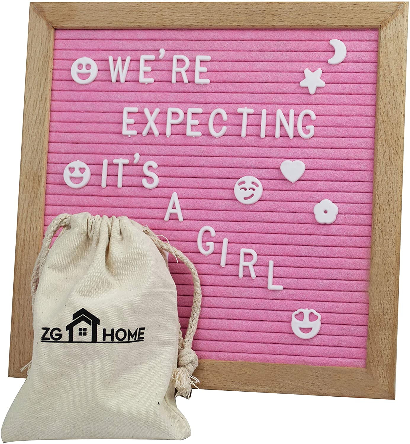 10x10 Inch Wooden Message Board Includes Sign Numbers Symbols Emojis with Solid Oak Frame Free Stand Scissor Canvas Bag ROSE KULI Changeable Felt Letter Board 