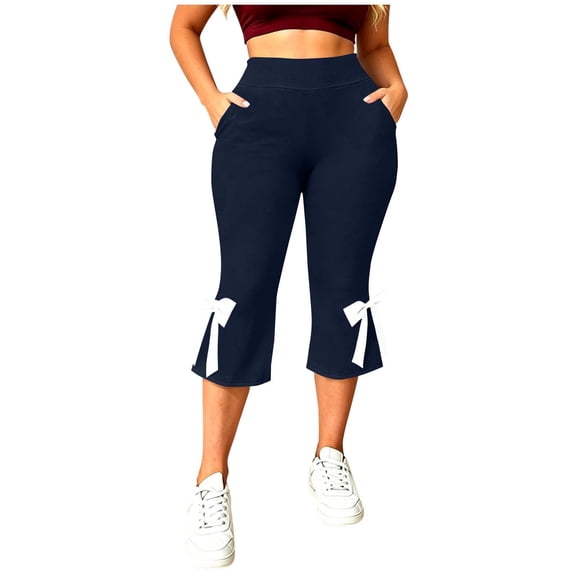 Guluxicc Women's Cropped Pants Plus Size Elastic High Waisted Capris for Everyday Gym Workout