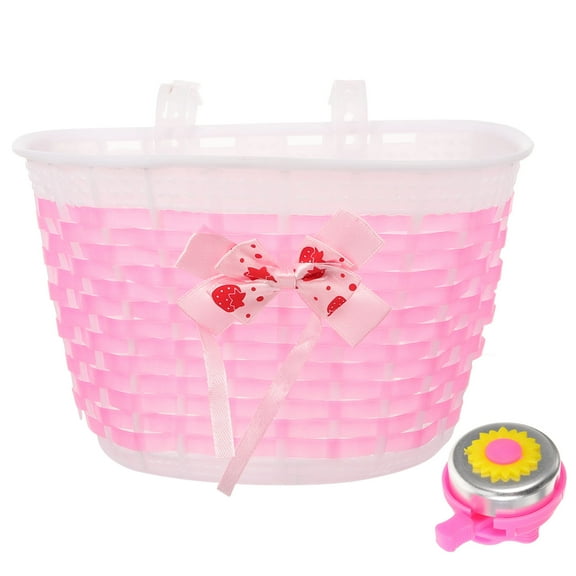STOBOK Pink Kids Bike Basket PE Durable Storage Basket Easy Install for Cycling 9.5x7.5x5 inches