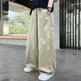thumbnail image 2 of LIIPEE Girl Boy Casual Pants Solid Color Baggy Elastic Waist Drawstring Straight Wide Leg Trousers With Pockets Girls Trendy Weekend Pants,Khaki,11-12 Years, 2 of 5