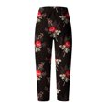 thumbnail image 5 of Winter Elastic Waist Wide Leg Pants for Women Floral Printed Tulip Hem Casual Loose Palazzo Trousers with Pockets, 5 of 5