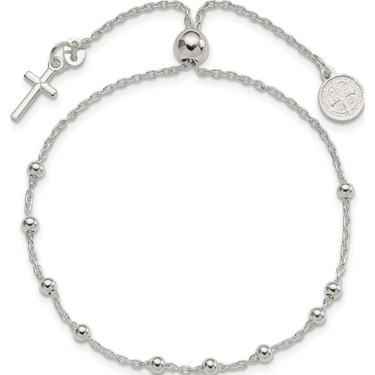 Sterling Silver Adjustable St. Benedict Rosary Bolo Bracelet Sterling Silver Adjustable St. Benedict Rosary Bolo Bracelet