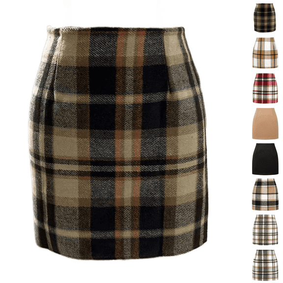 Cyglowse Fall Plaid Skirts for Women High Waist Bodycon Mini Skirt Ladies Above The Knee Dress Fall Fashion