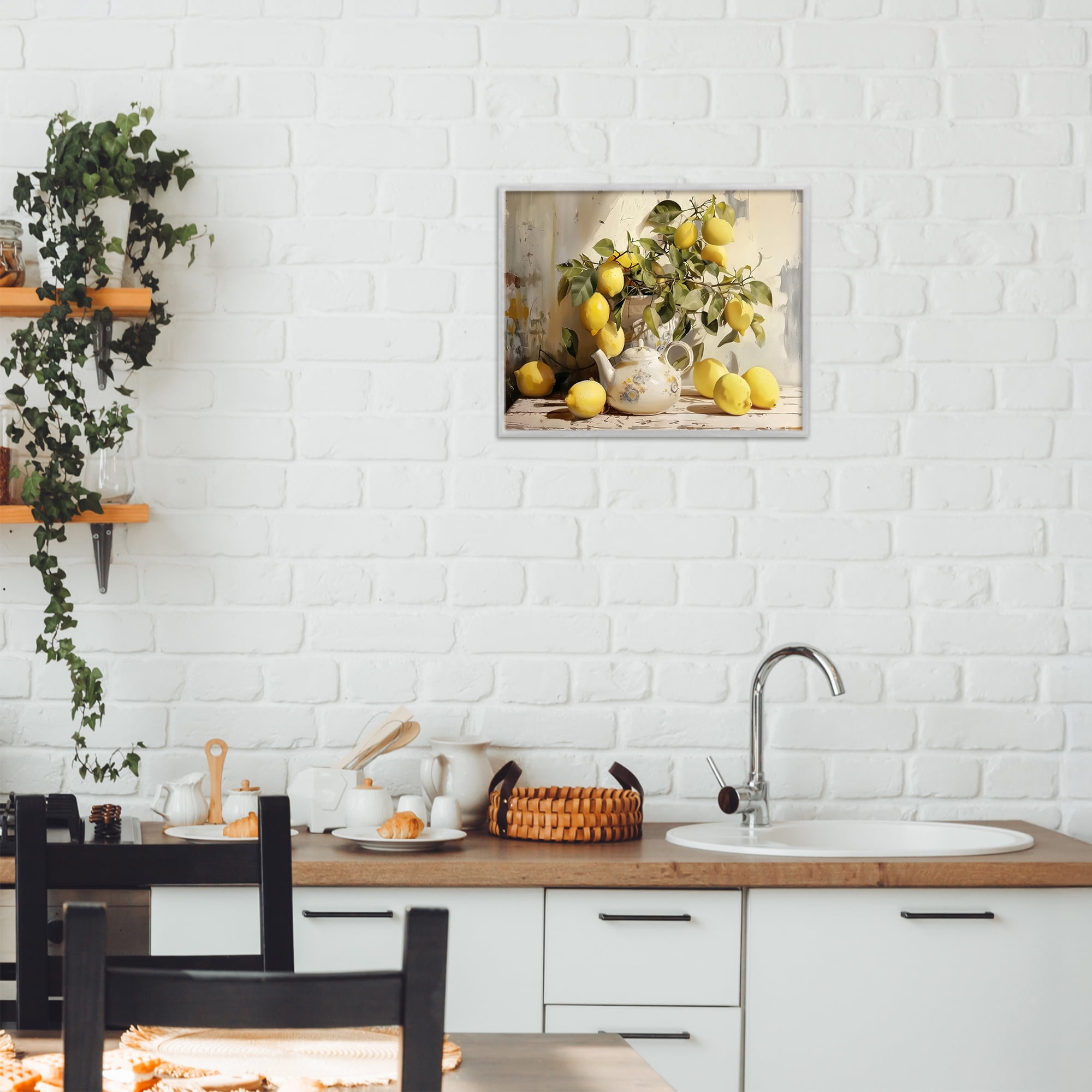 Stupell Industries Lemon Still Life with Teapot Gray Framed Giclee Art, design by LSR Design Studio