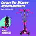 thumbnail image 5 of Skidee Kick Scooters for Kids, Adjustable Height, Foldable, LED Lights, Rear Brake, Ages 2-12, Pink, 5 of 6