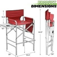 thumbnail image 3 of QRKD Tall Director Chair for Seniors & Makeup Artists, 31" Seat Height, 250 lbs Capacity, Folding Chair with Side Table, Side Pocket & Cup Holder, Portable for Camping, Fishing & Events, Red, 3 of 20