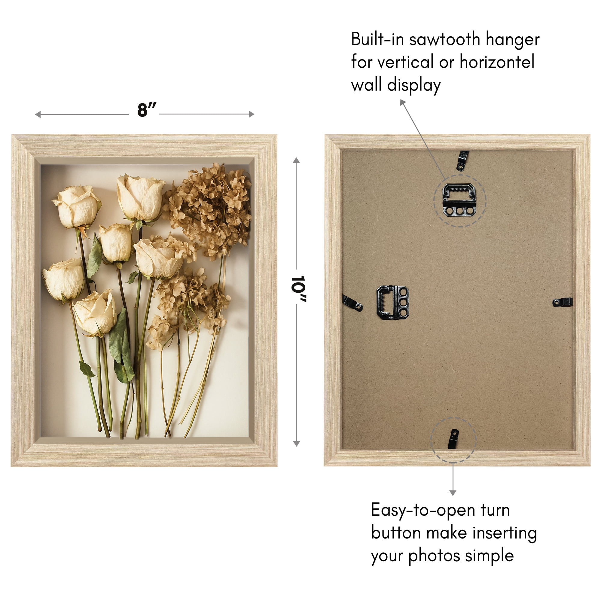 Americanflat 8x10 Shadow Box Frame with Shatter-Resistant Glass Silhouette - Dark Oak with Soft Felt Back