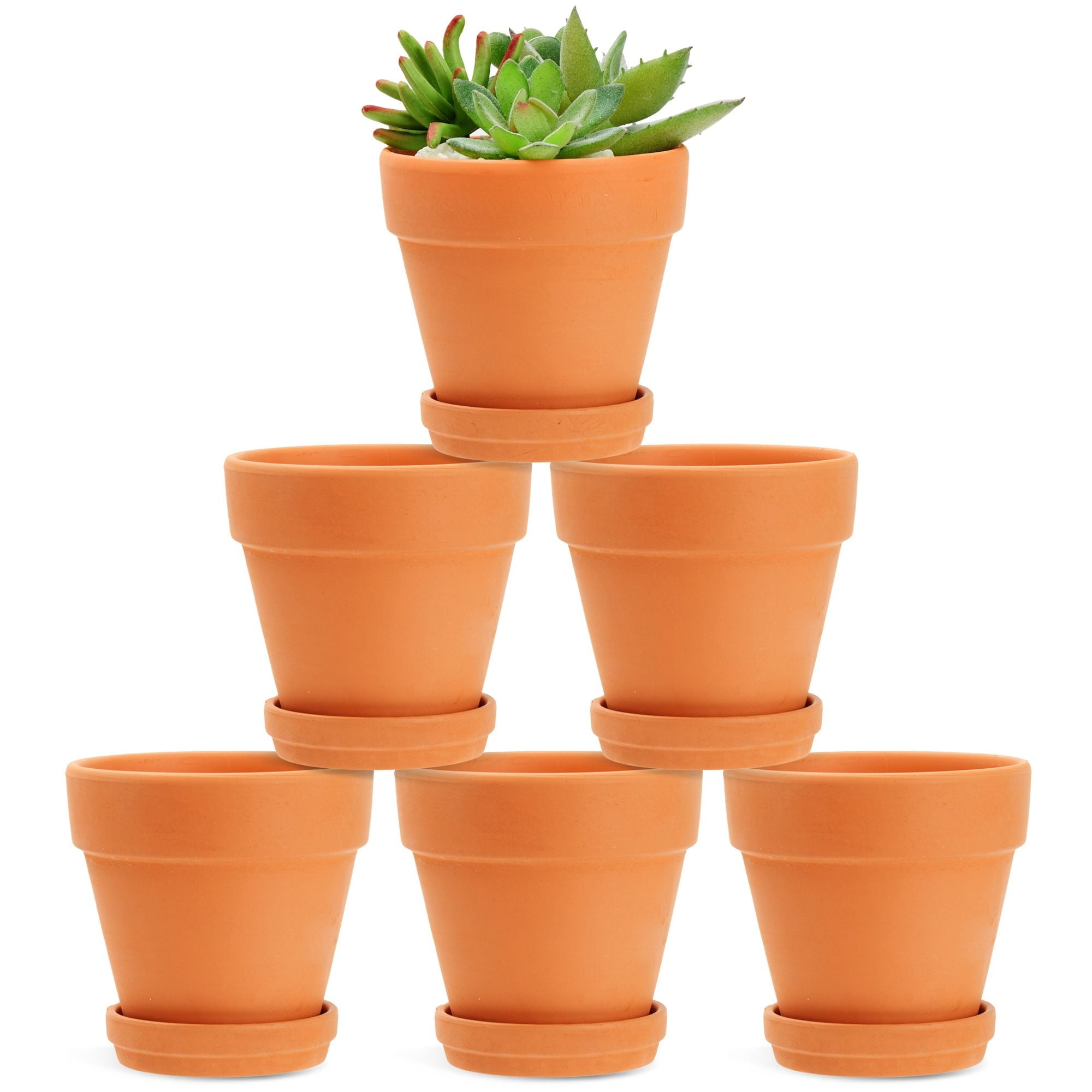 Juvale 4-inch 6 Pack Small Terracotta Pots with Saucer and Drainage Hole - Clay Planter for Indoor and Outdoor Succulents, Flowers and Plants