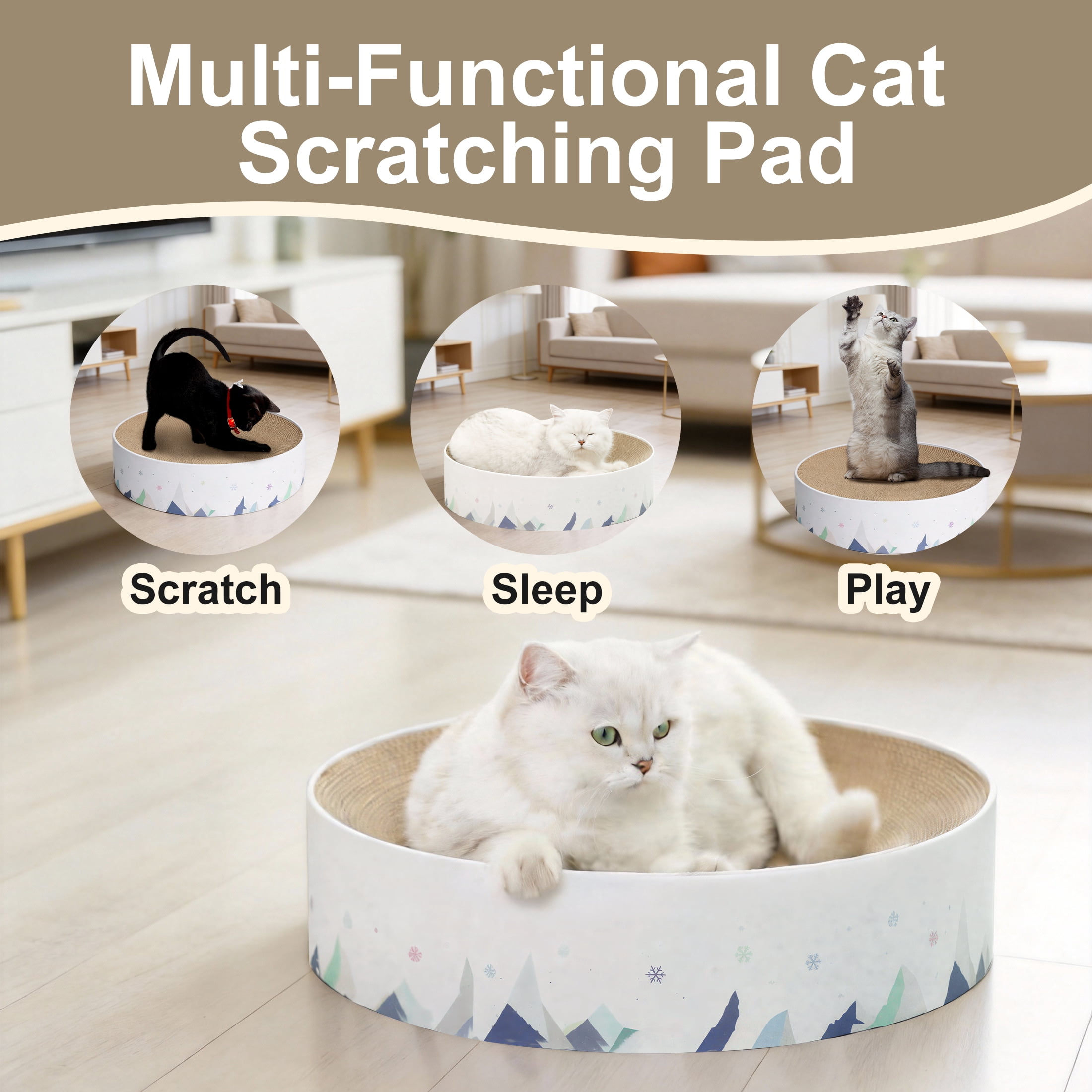 GARITIN Cat Scratcher Cardboard, 2 in 1 Round Cat Scratch Pad, Cat Scratcher Bowl for Indoor Cats/Kittens Grinding Claw, Durable Cat Scratch Board, Furniture Protecter