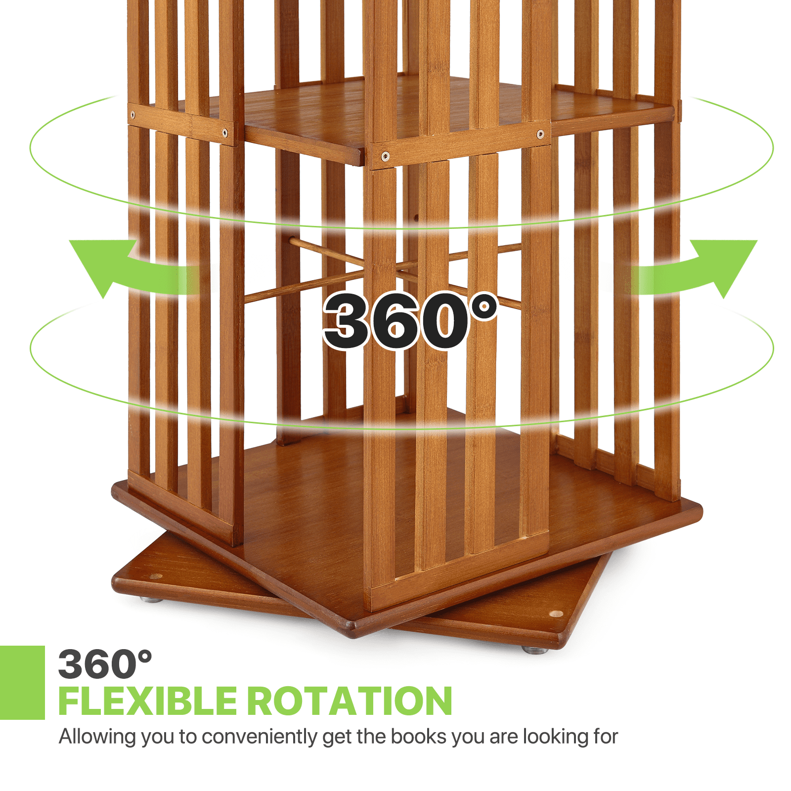 Magshion Bamboo Revolving Bookshelf 360 Degrees, 5-Tiers Free Standing Rotating Bookcase, Storage Rack for Home, Study, Office, Brown