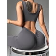 thumbnail image 6 of Women's Seamless Bodycon Workout Jumpsuit, Built-in Bra U Neck Stretch Yoga Sports Outfit Grey L, 6 of 6