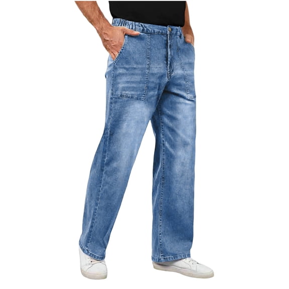 Zormilly Jeans for Men Elastic High Waisted Stretch Wide Leg Jeans with Pockets Fashion Casual Relaxed Fit Jeans, S-2XL