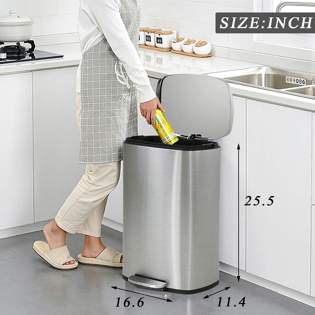 FDW 13 Gallon/50 Liter Gentle Open and Close for Kitchen Trash Can,Stainless Steel - image 4 of 7