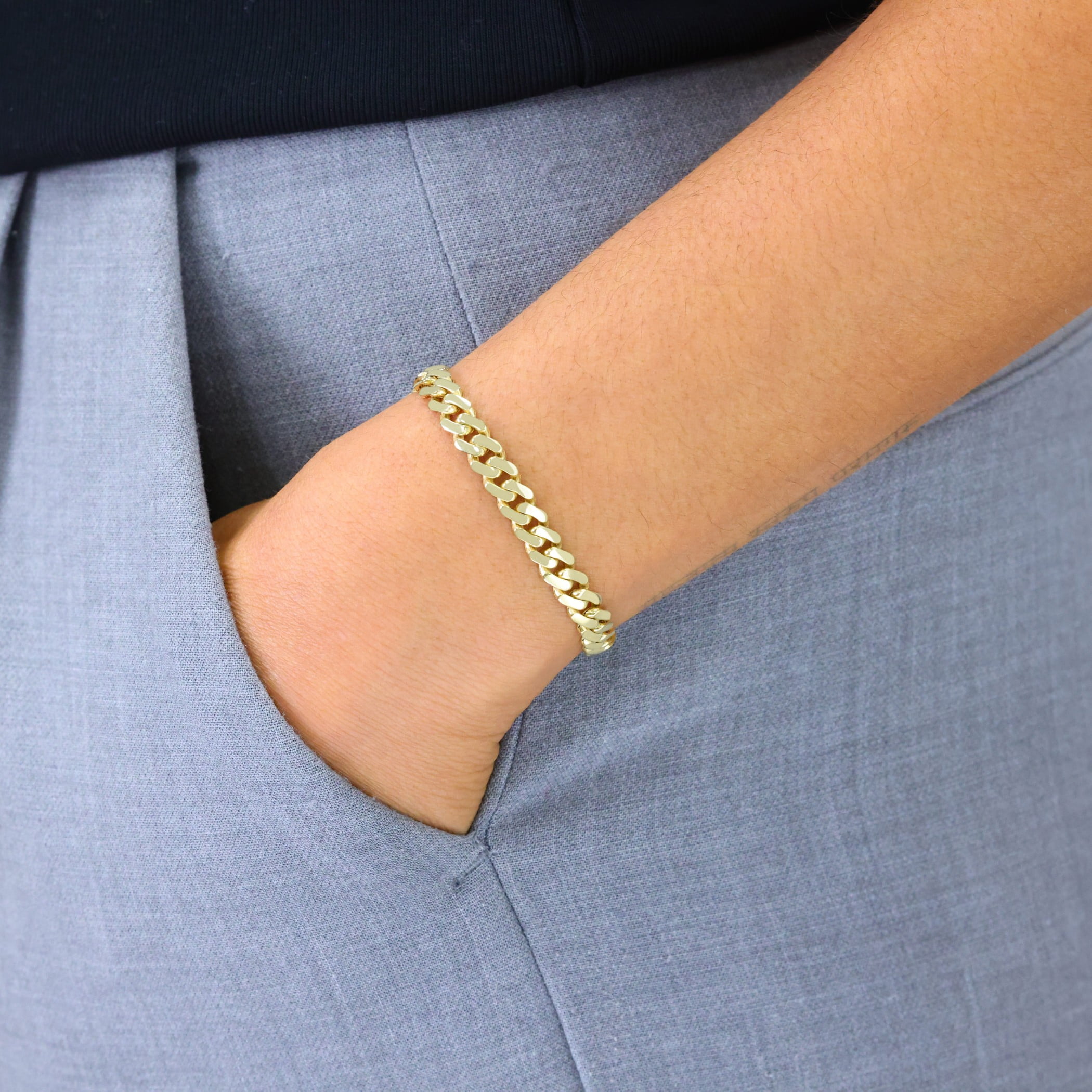 Nuragold 14k Real Yellow Gold Royal Monaco 6mm Miami Cuban Link Bracelet (7"-9") Italian Jewelry for Men & Women