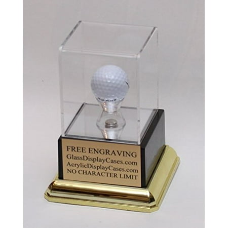 Golf Ball Personalized Hole in One - Eagle - Best Round - Game Acrylic Display Case with Black and Gold Platform Base & Free