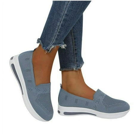 Zanvin Womens Slip On Sneakers Clearance Women s Ladies Shoes Casual Daily Buckle Closed Toe Platform Sneakers Mesh Shoes Slip On Shoes  Gray  41