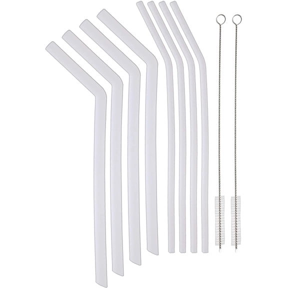 Traytastic! Clear Silicone Straws - 8 Pack, (4) Jumbo & (4) Standard Sized Drinking Straws (2) Cleaning Brushes | Flexible Reusable Eco-Friendly