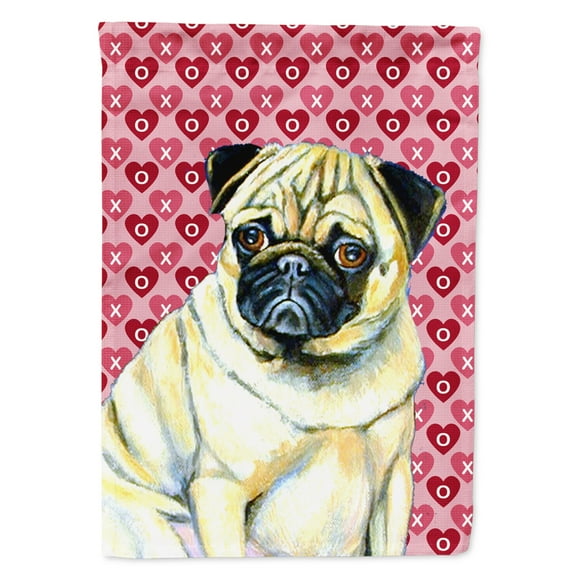 Carolines Treasures LH9162-FLAG-PARENT Pug Hearts Love and Valentines Day Portrait Flag  multicolor