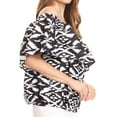thumbnail image 3 of Sakkas Amai Off-shoulder Ruffle Ankara Wax African Dutch Casual Blouse Top - Black white/ikat - One Size Regular, 3 of 5