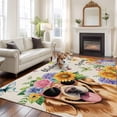 thumbnail image 3 of Spring Dog 5'x7' Area Rug, Rustic Watercolor Botanical Floral Sunflower Washable Non-Slip Soft Rugs, Low-Pile Large Carpet for Living Room Bedroom Dining Room, Non-Shedding Accent Rug, 3 of 9