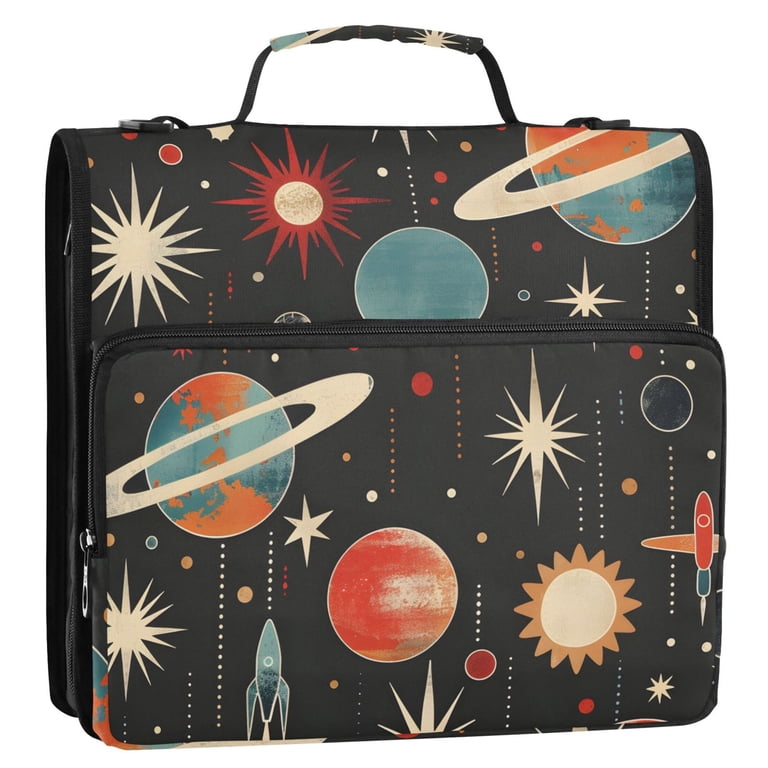 ALAZA Zipper Binder Retro Space Planets Rockets 3 Ring Trapper