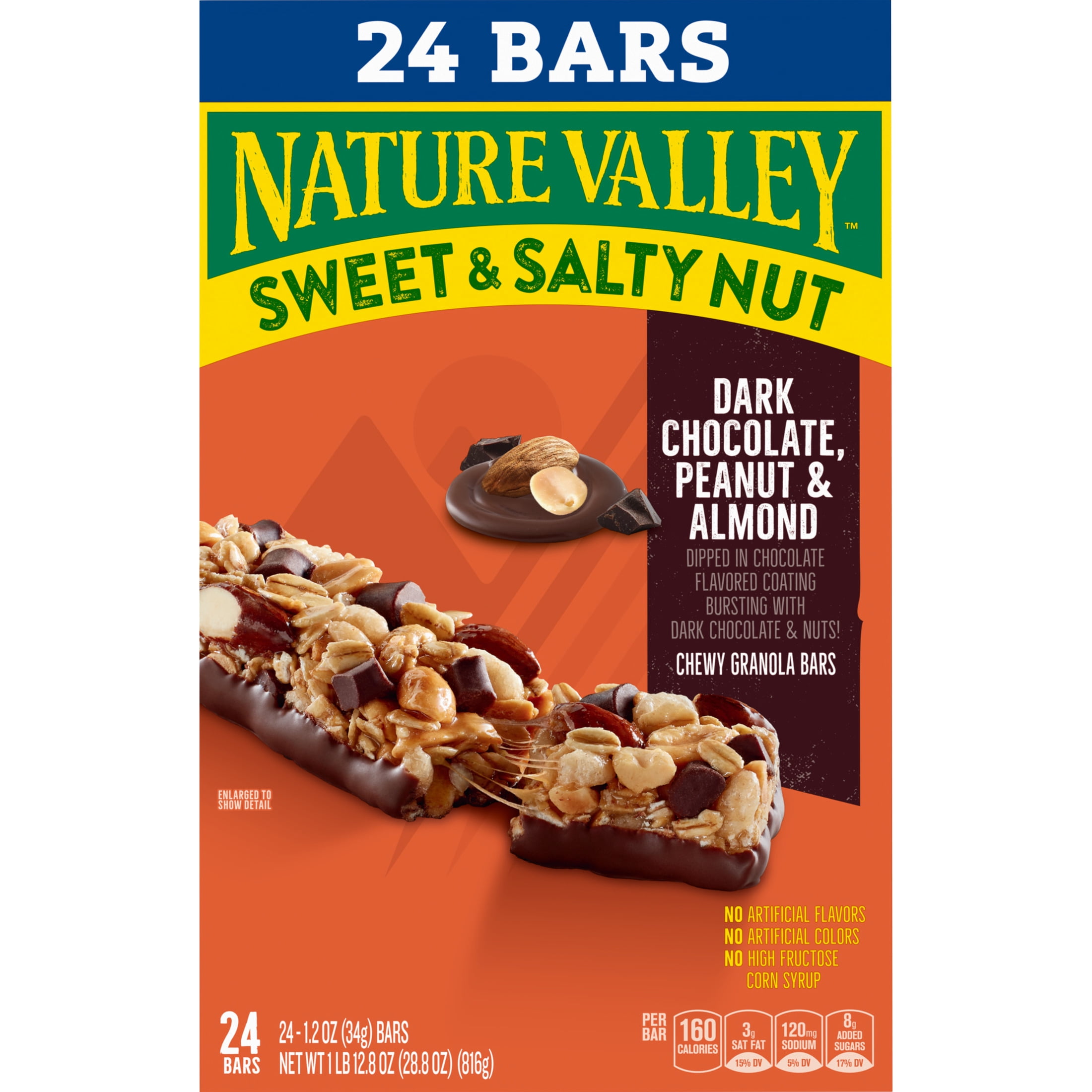 (4 pack) Nature Valley Sweet and Salty Nut Bars, Dark Chocolate Peanut Almond, 24 Bars, 28.8 oz