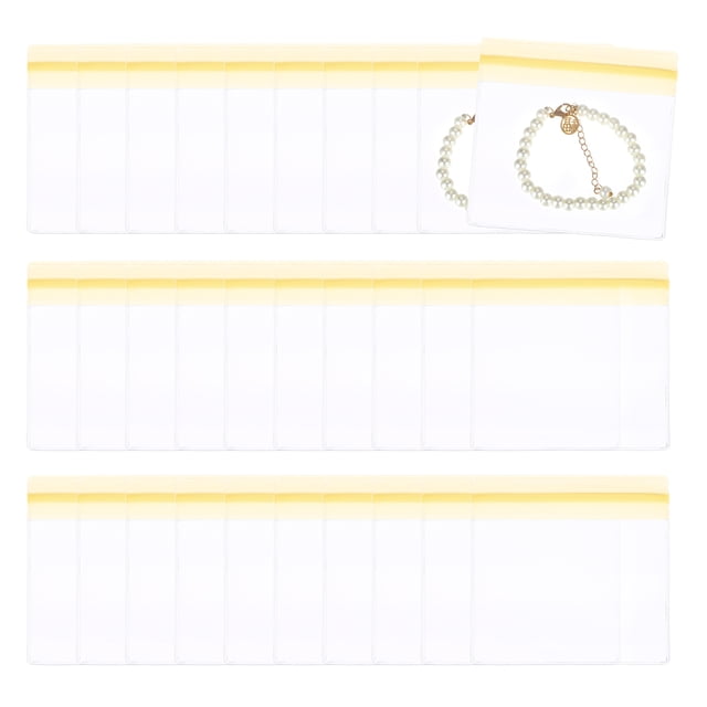 Uxcell 30 Pcs Bolsas de Almacenamiento de Joyería de Plástico Transparente con Cierre, Amarillo (4 x 4 Pulgadas)