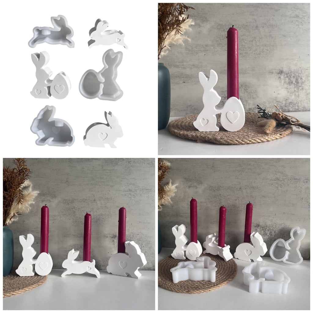 Aurgiarme Set of 3 Craft Molds Candle Bracket Molds Rabbits Shape Crafting Molds Candle Holder Molds for Home and Table Decorating