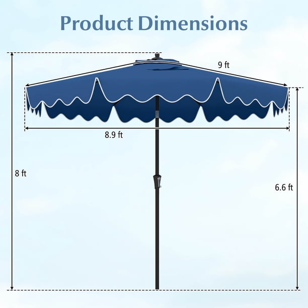 dimensions of 9 ft patio umbrella Patiowell 9ft with Remote & Optional Base, Red Supported by eight durable metal ribs and a rust Ayge 9FT Large Outdoor Patio