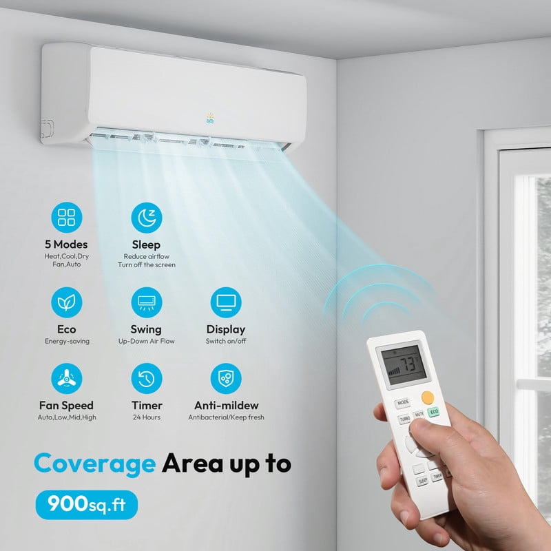 Etust Air Conditioner 18000 BTU Mini Split AC/Heating System, 19 SEER2, 900 Sq.ft Coverage, 208-230V