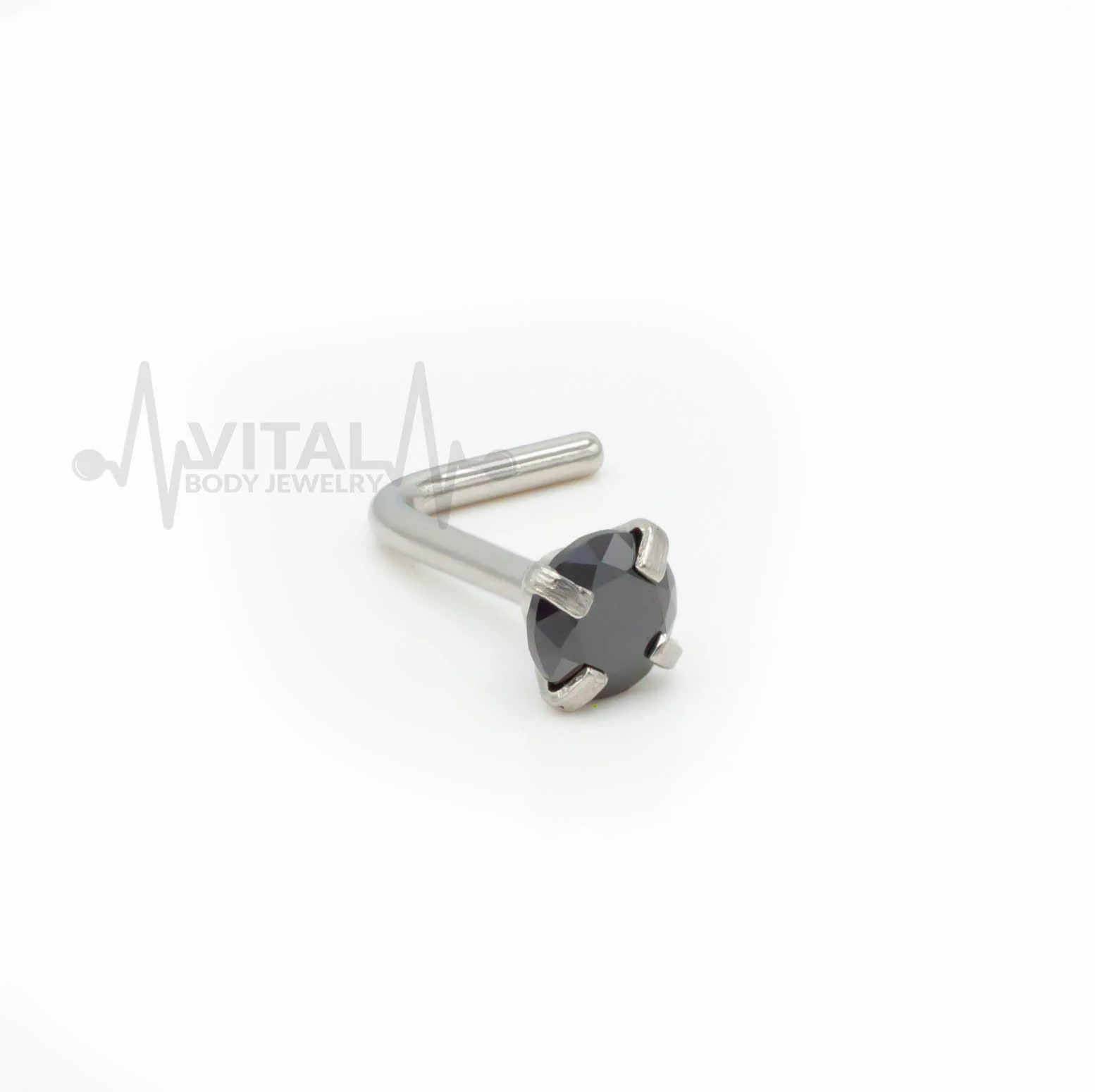 20G L Shaped Nose Stud with Colorful Gems, 3mm Cubic Zirconia Clear Gem, Surgical Steel
