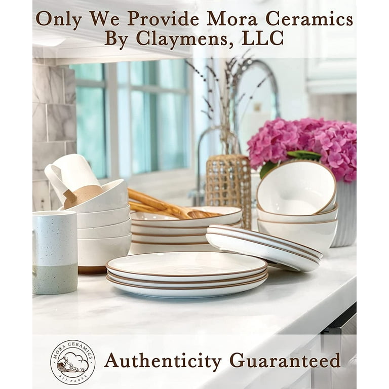 Mora Ceramic Dinner Plates Set of 6, 10 inch Dish Set - Microwave, Oven,  and Dishwasher Safe, Scratch Resistant, Modern Rustic Dinnerware- Kitchen  Porcelain Serving Dishes - Vanilla White 