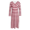 thumbnail image 4 of Conairie Womens Maxi Dresses Stripes Print Crew Neck Loose Elegant Long Sleeve Dress Lightweight Spring Fall Swing Dress Red M, 4 of 5