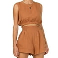 thumbnail image 2 of Dazajoo Womens Summer 2 Piece Outfits Short Sets Matching Sleeveless Tank Top High Waisted Shorts with Pockets,Brown,S, 2 of 9