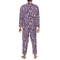 thumbnail image 3 of 2 Piece Mens Pajamas Set, Soft Men's Sleepwear Comfy Loungewear, Zebra Print Purple Long Sleeve Button Down and Pajama Pants with Pockets Mens Pjs Sets, 3 of 5