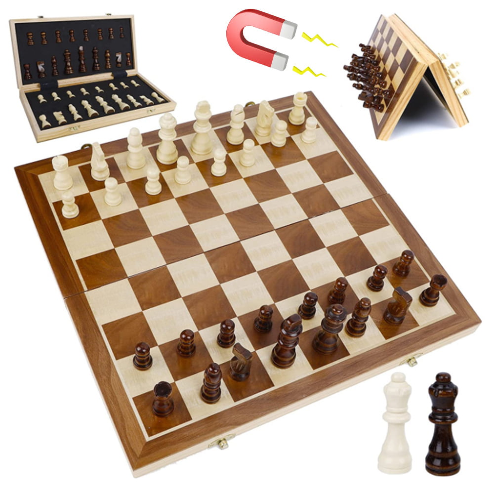 Large Folding Chess Set Portable Roll-up Board Puzzle Game Gift Wooden Pieces AL 