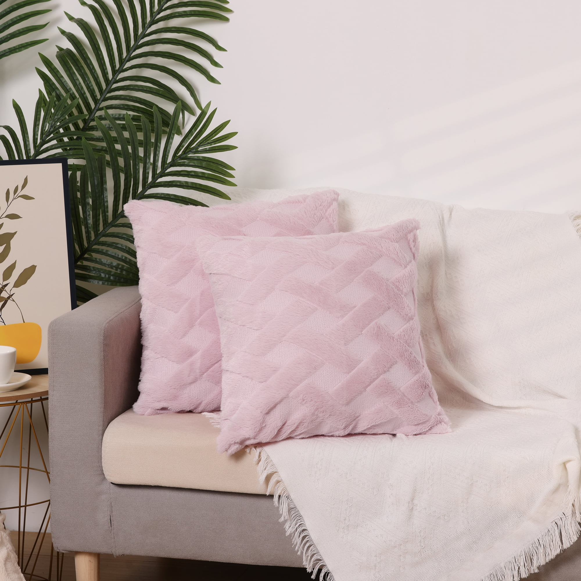 Unique Bargains Soft Plush Throw Pillow Covers Decorative Cushion Covers (2 Count) Bright Pink 18" x 18"