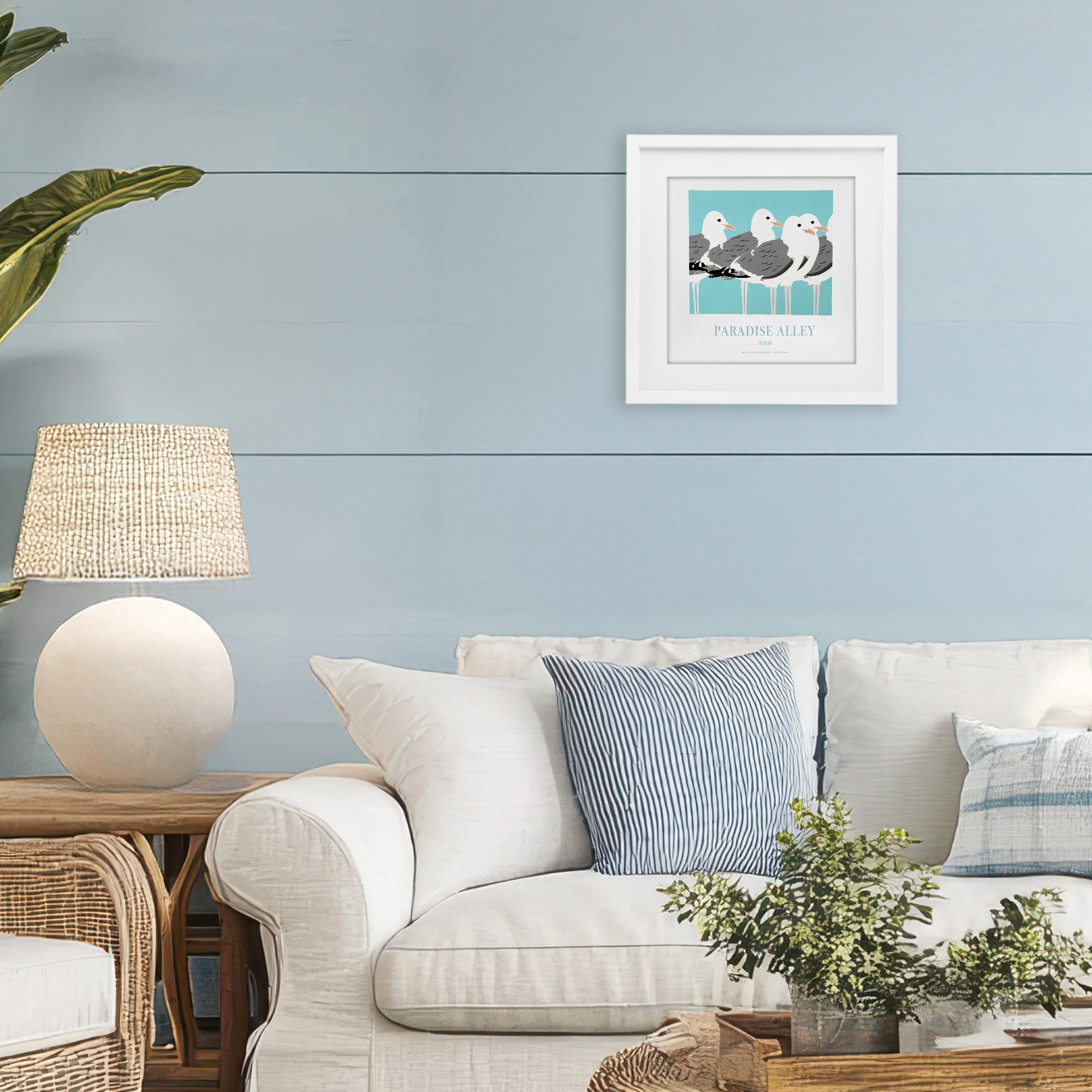 Stupell Industries Paradise Alley Seagull Gathering White Framed Print Under Glass, design by Jadei Graphics