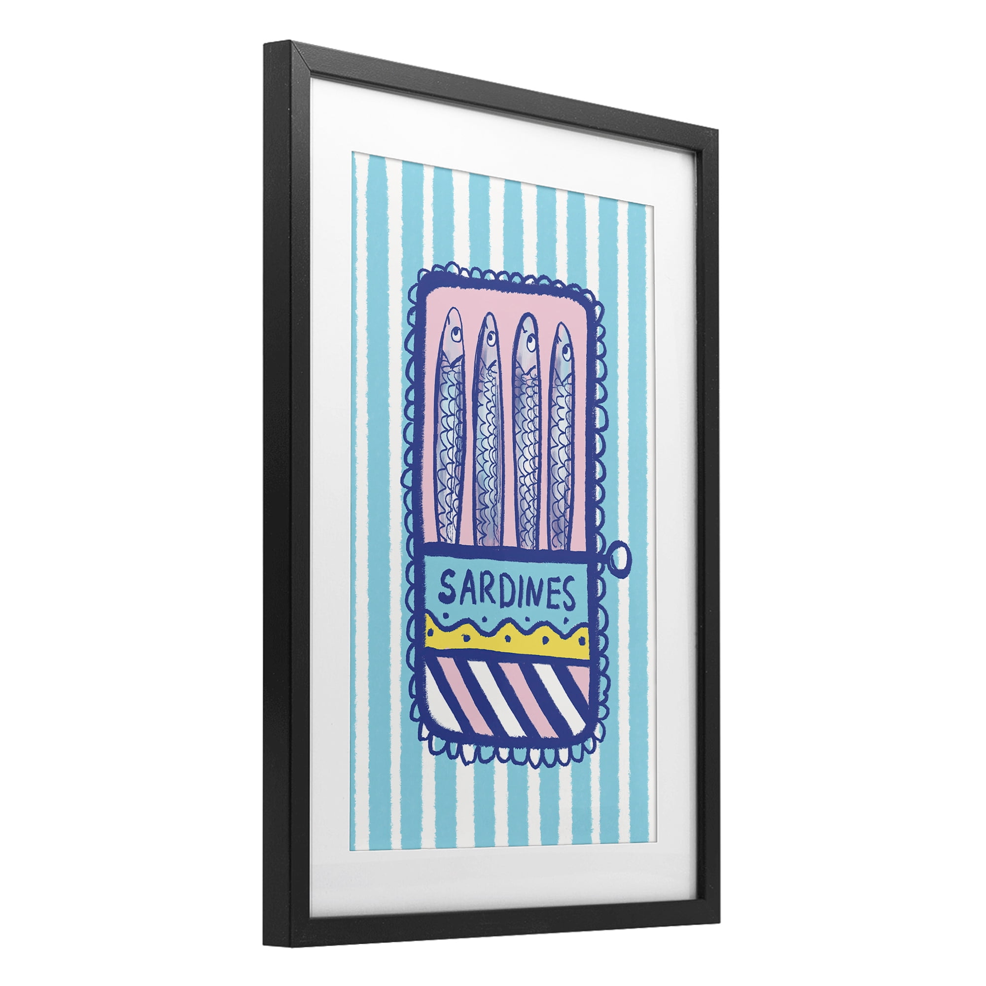 Stupell Industries Pastel & Stripes Sardines Black Framed Print Under Glass, design by Florentina Dolci