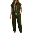 thumbnail image 5 of sdhkgrrt Women 2 Piece Lounge Sweatsuit Sleeveless Hoodie Cuffed Joggers Set Loose Casual Solid Basic Athletic Outfits Travel Fall Fashion Matching Tracksuit, Army Green 2XL, 5 of 9