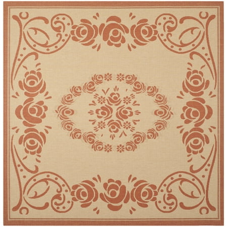 SAFAVIEH Courtyard Elena Traditional Floral Indoor/Outdoor Area Rug, 4' x 5'7", Natural/Terracotta