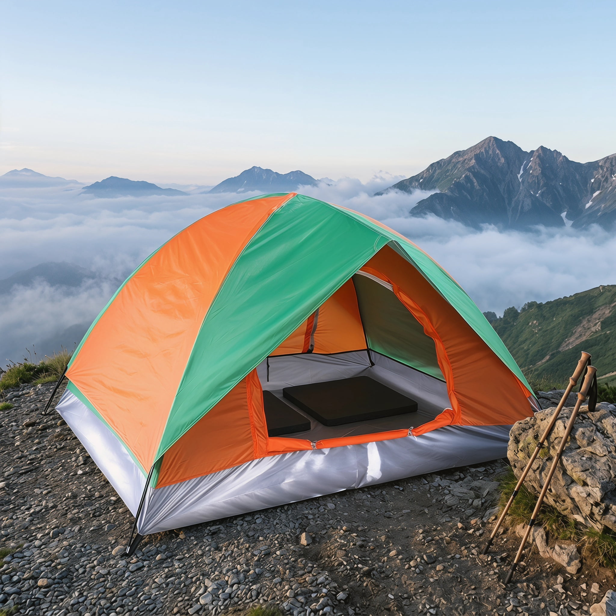 2-Person Double Door Camping Dome Tent, Waterproof Outdoor Hiking Tent, Orange & Green