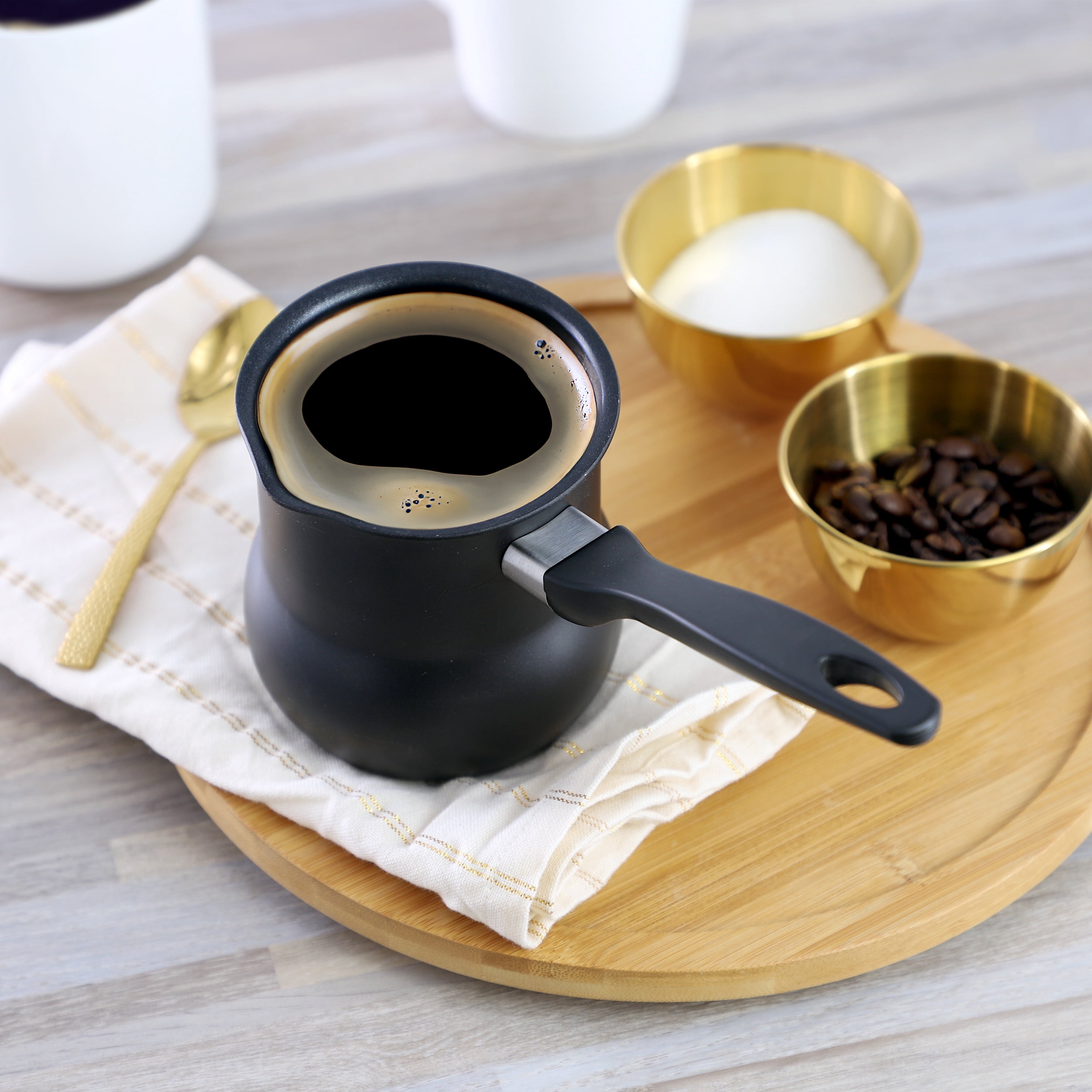 Better Chef 0.45 Quart Aluminum Nonstick Turkish Coffee Warmer in Black with Cool Touch Handle