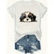 thumbnail image 1 of Unisex Casual Round Neck T-Shirt with Cute Shih Tzu Dog Peek-a-Boo Cartoon Print, Durable Cotton Knit Fabric, Regular Length, All-Season Fashion Top, 1 of 6