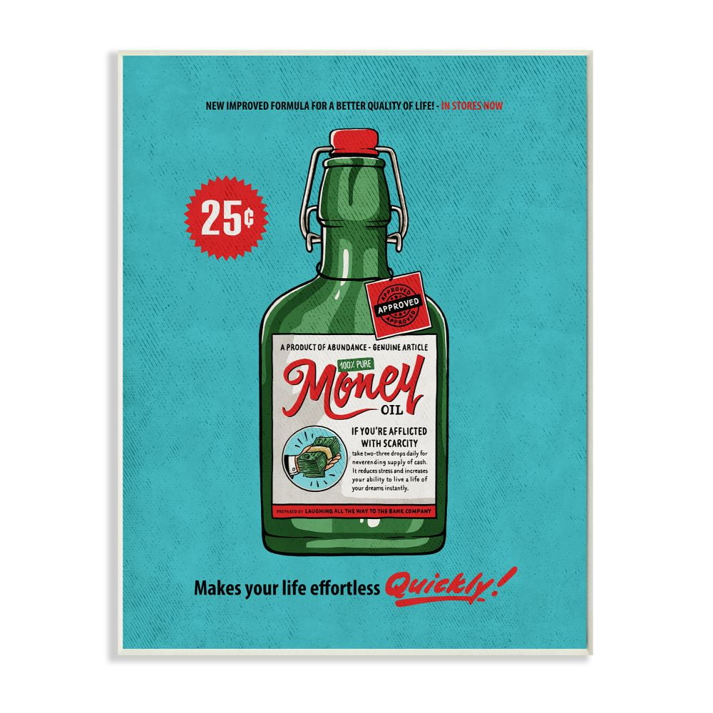 Stupell Industries Money Oil Vintage Comic Book Funny Blue Green Design Wall Plaque by Ester Kay