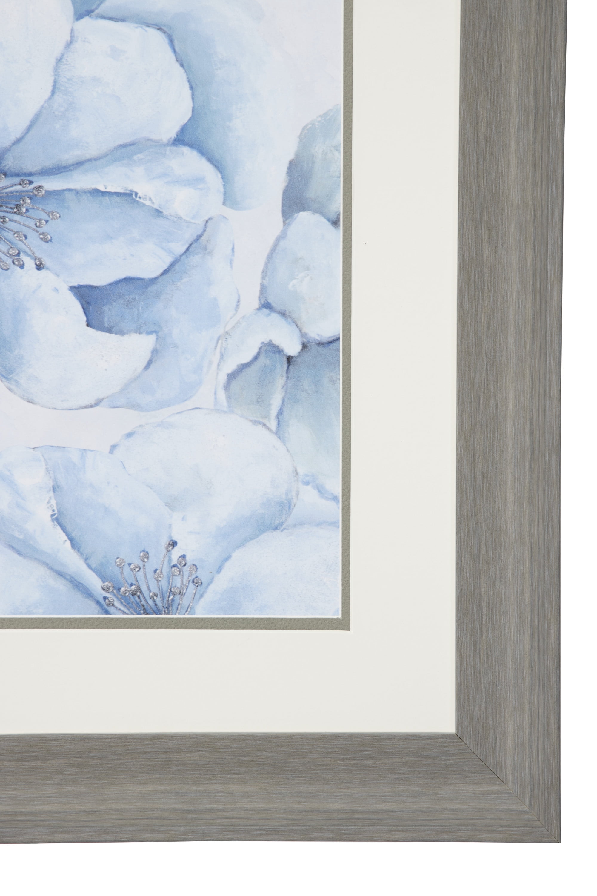 Decmode 23.5” x 17.5” Blue Flowers Print in Rectangular Gray Frame
