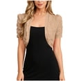 thumbnail image 2 of dazeni Women's Elegant Short Sleeves Bolero Cardigan Eyelet Open Front Shrugs Cropped Cardigan for Dresses Khaki Small, 2 of 4